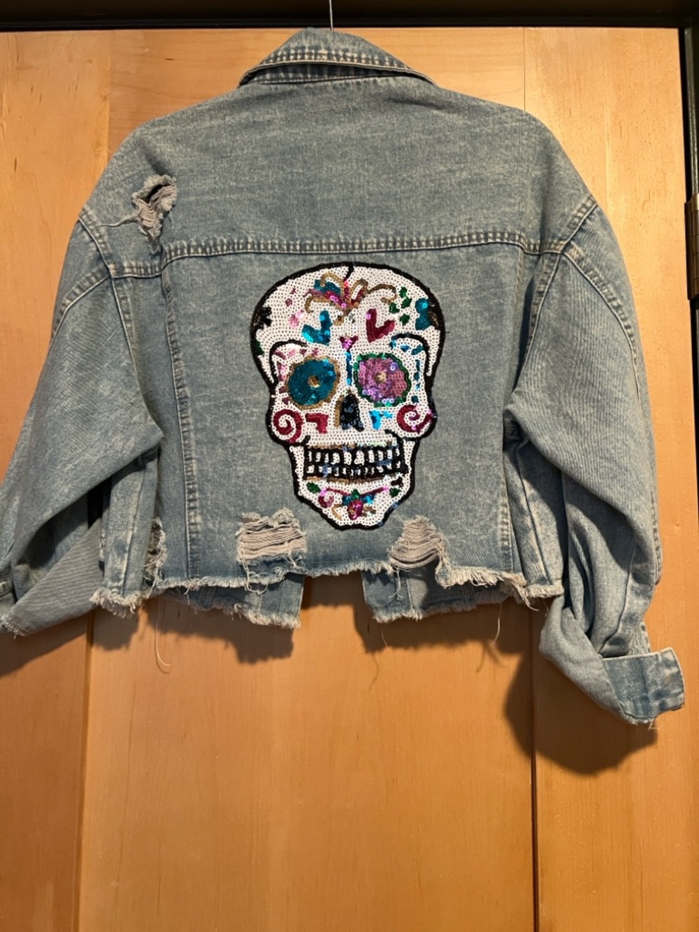 Cropped Light Wash Denim One Size Jacket